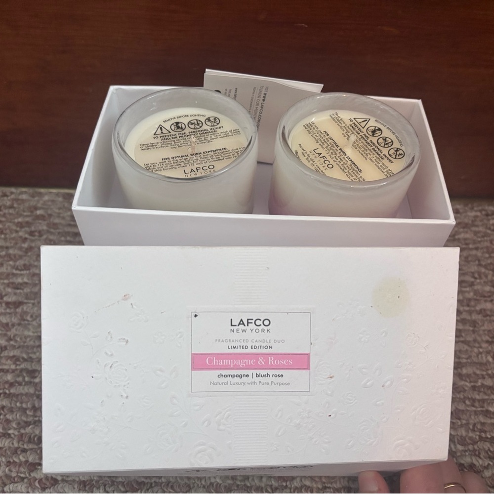 Lafco Champagne & Roses Candle Duo - White with Blush Rose Accents